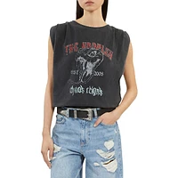 Skull Serigraphy Pleated Shoulder T-Shirt