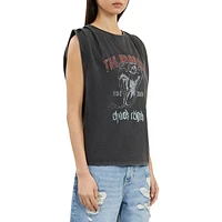 Skull Serigraphy Pleated Shoulder T-Shirt