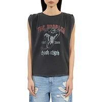 Skull Serigraphy Pleated Shoulder T-Shirt