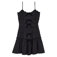 Strappy Shirred Bow-Trim Mini Dress