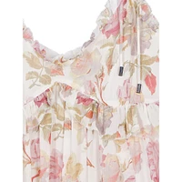 Floral Silk Ruffled Strappy Sweetheart Mini Dress