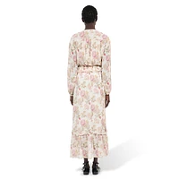 Rose-Print Silk Tied Empire-Waist Midi Dress