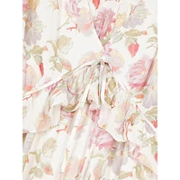 Rose-Print Silk Tied Empire-Waist Midi Dress