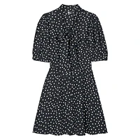 Polka Dot Tie-Neck Puff-Sleeve Mini Dress