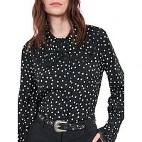 Lace-Trimmed Polka Dot Shirt