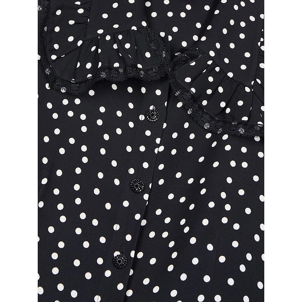 Lace-Trimmed Polka Dot Shirt