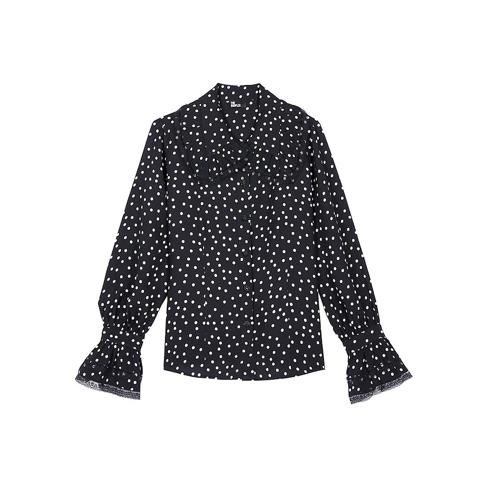 Lace-Trimmed Polka Dot Shirt