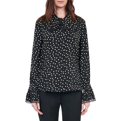 Lace-Trimmed Polka Dot Shirt