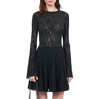 Long-Sleeve Lace Mini Skater Dress