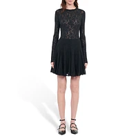 Long-Sleeve Lace Mini Skater Dress