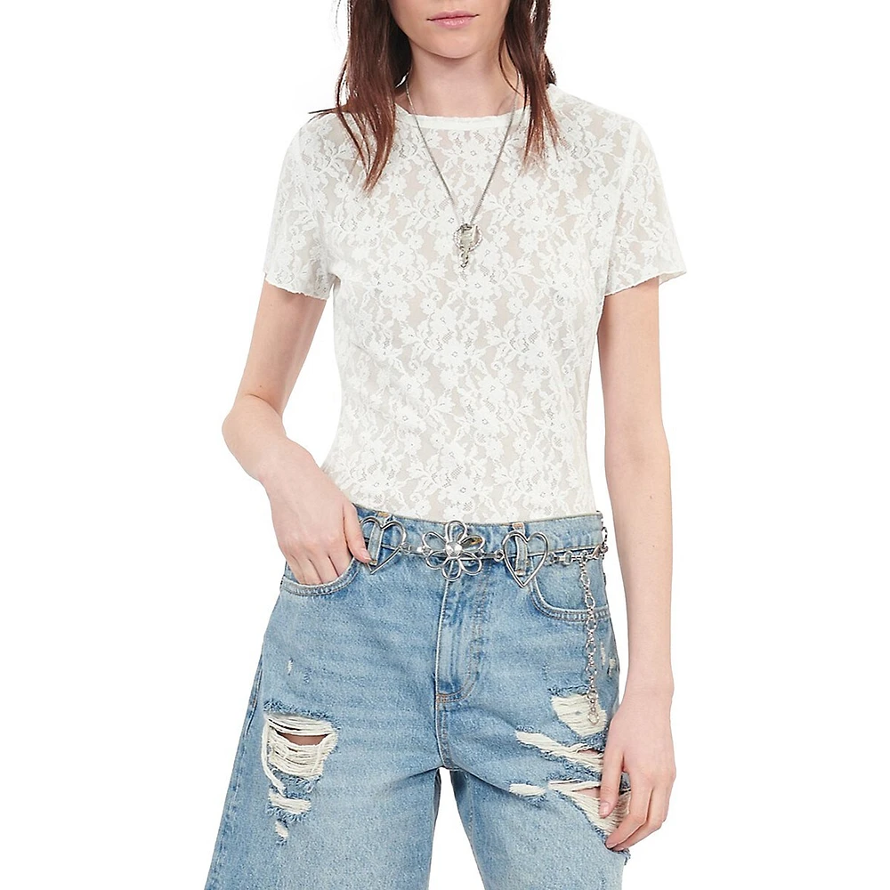 Short-Sleeve Floral-Lace Top