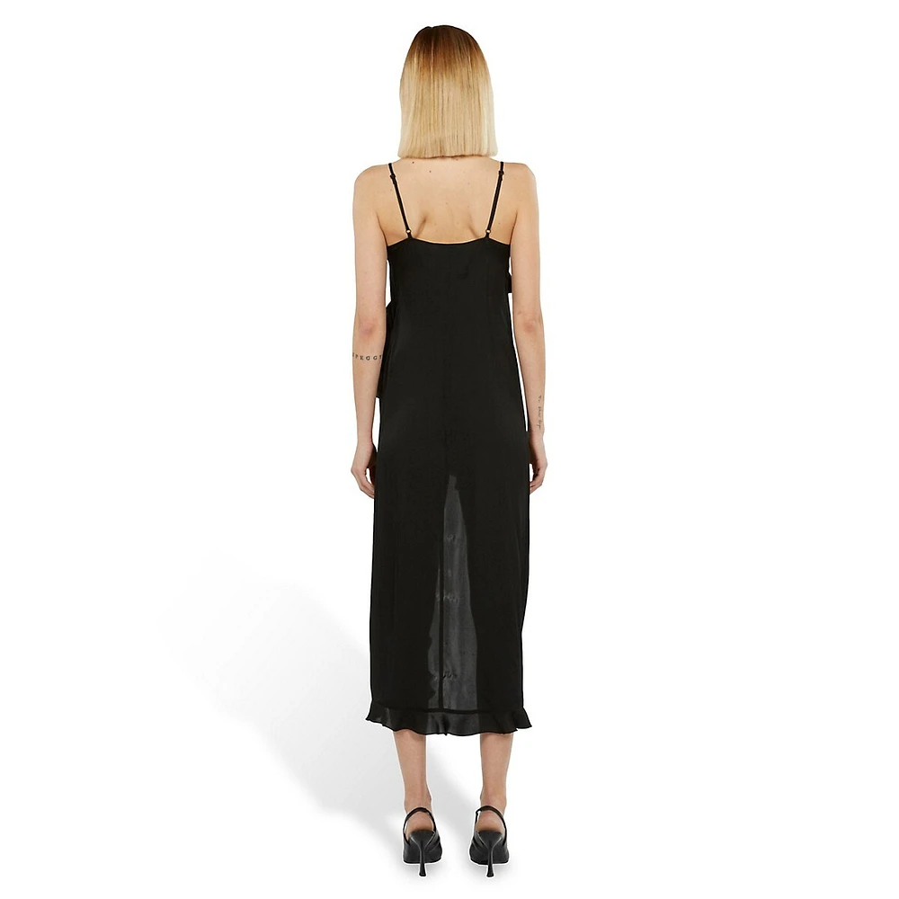 Asymmetric-Vented Midi Slip Dress