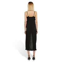 Asymmetric-Vented Midi Slip Dress