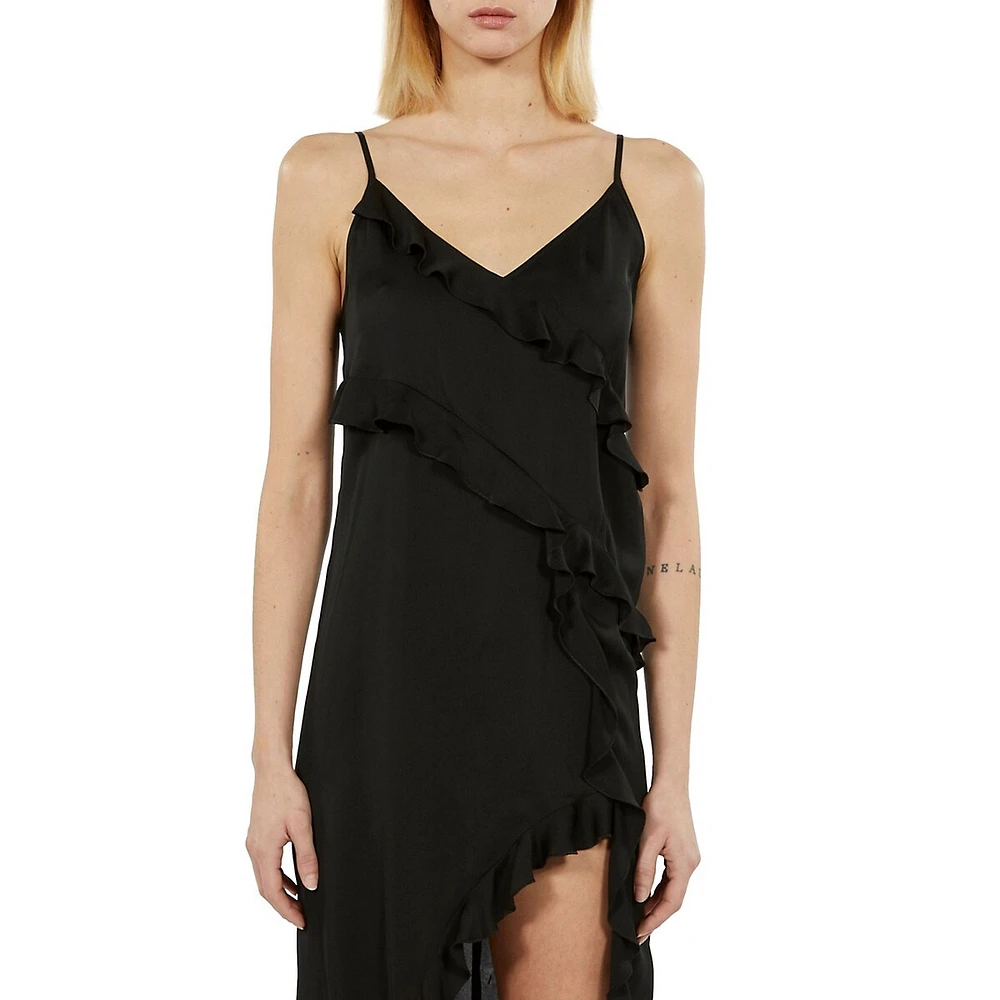 Asymmetric-Vented Midi Slip Dress