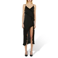 Asymmetric-Vented Midi Slip Dress