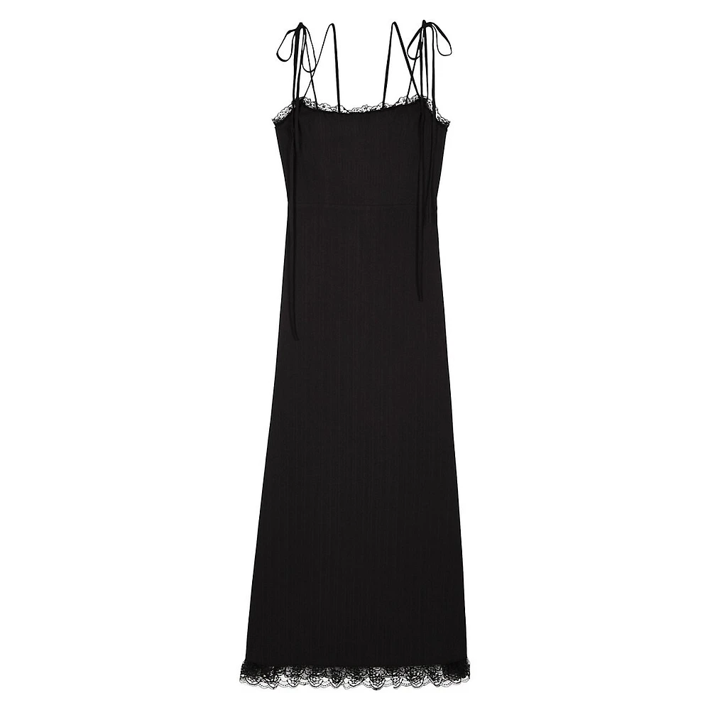 Lace-Trim Strappy Midi Dress