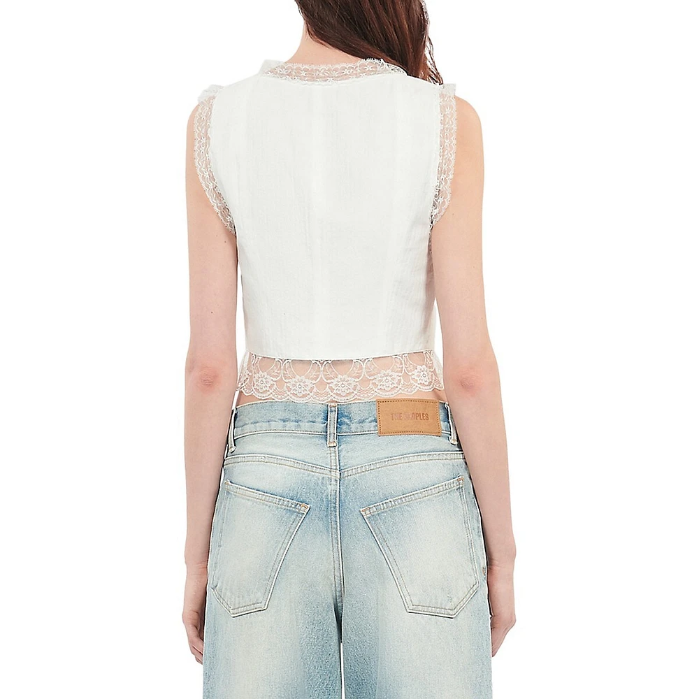 Sleeveless Lace Flyaway Cropped Top