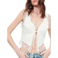 Sleeveless Lace Flyaway Cropped Top