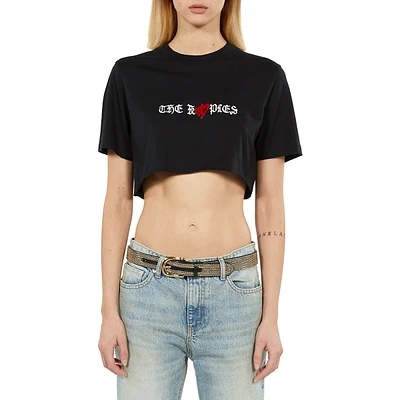 Twin Hearts Logo Serigraphy Cropped T-Shirt