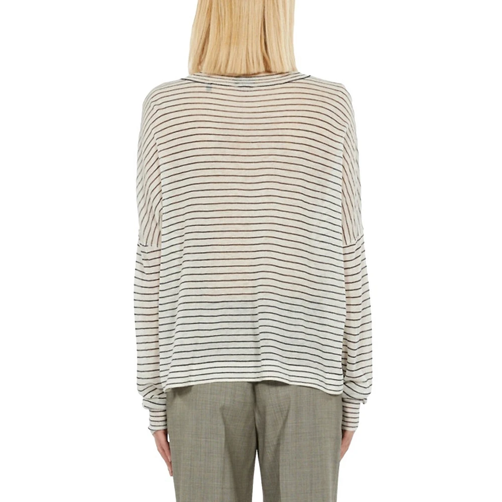 Wool-Cashmere Striped Crest Slouchy Sweater