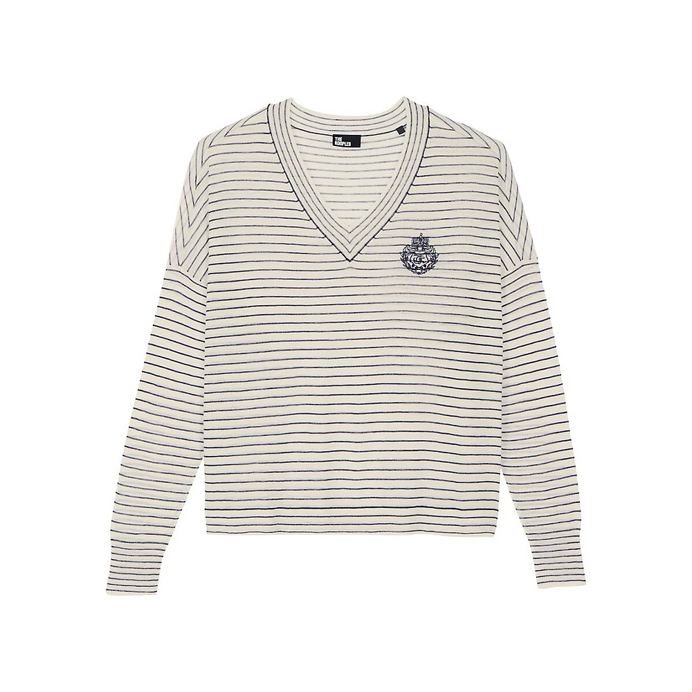 Wool-Cashmere Striped Crest Slouchy Sweater