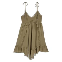 Ruffled Silk Strappy Sweetheart Mini Dress