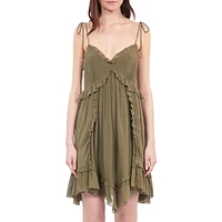 Ruffled Silk Strappy Sweetheart Mini Dress