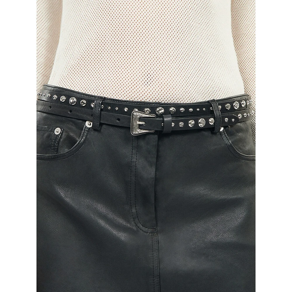 Silvertone Studded Leather Belt