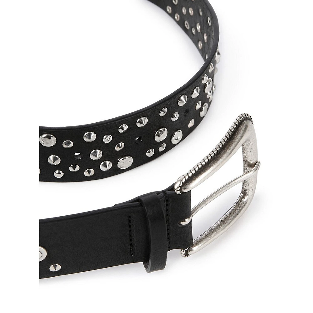 Silvertone Studded Leather Belt