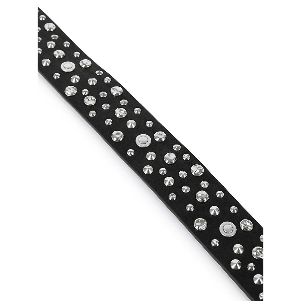 Silvertone Studded Leather Belt