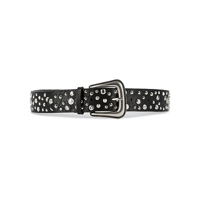 Silvertone Studded Leather Belt