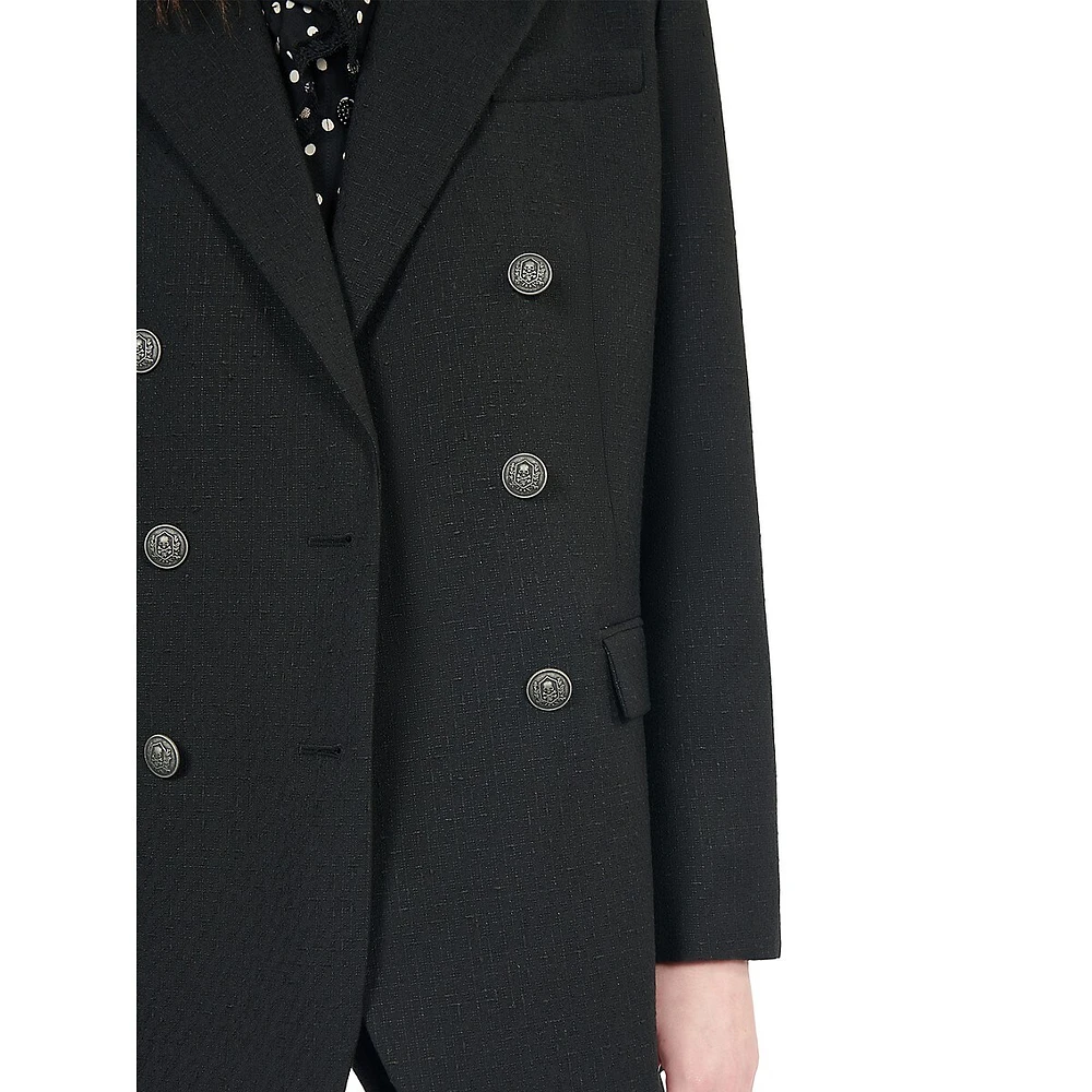 Double-Breasted Wool-Blend Suit Jacket