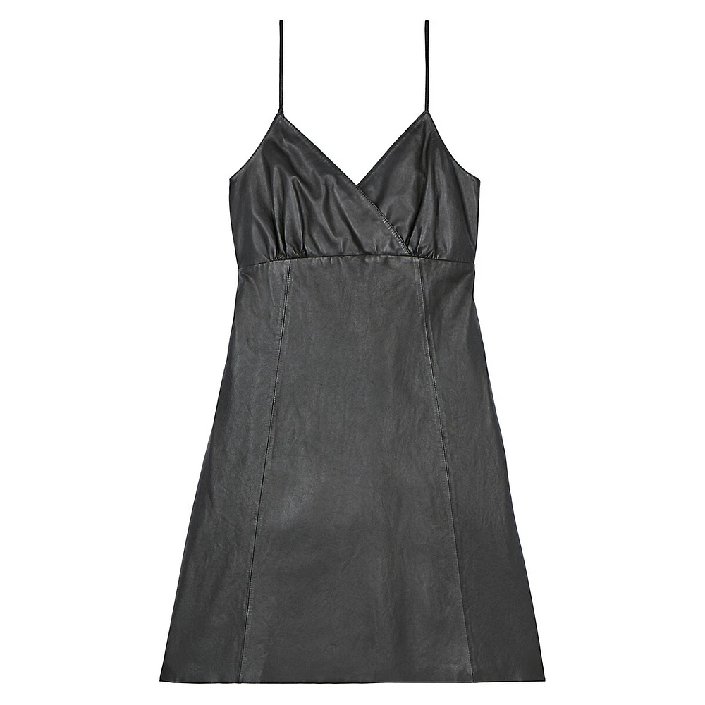 Strappy Leather Surplice Mini Dress