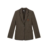 Prince Of Wales Leather-Trimmed Wool Blazer