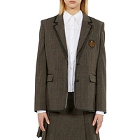 Prince Of Wales Leather-Trimmed Wool Blazer