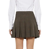 Prince Of Wales Pleated Wool Mini Wrap Skirt