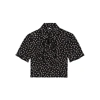 Polka Dot Ruffled Puff-Sleeve Cropped Shirt