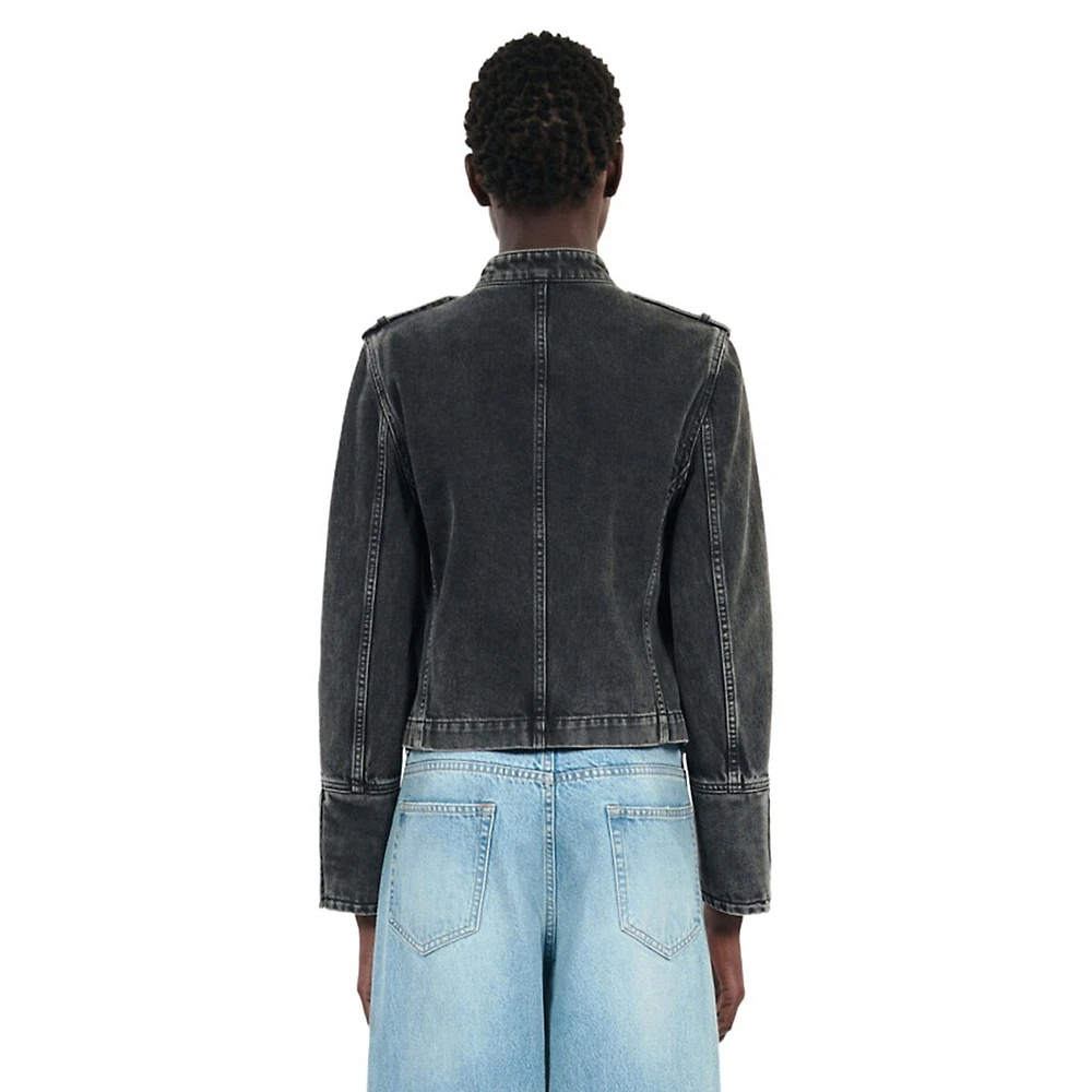 Officer-Style Denim Jacket