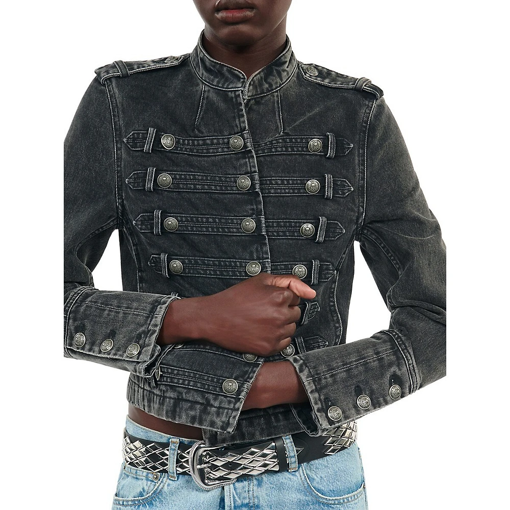 Officer-Style Denim Jacket