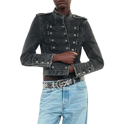 Officer-Style Denim Jacket