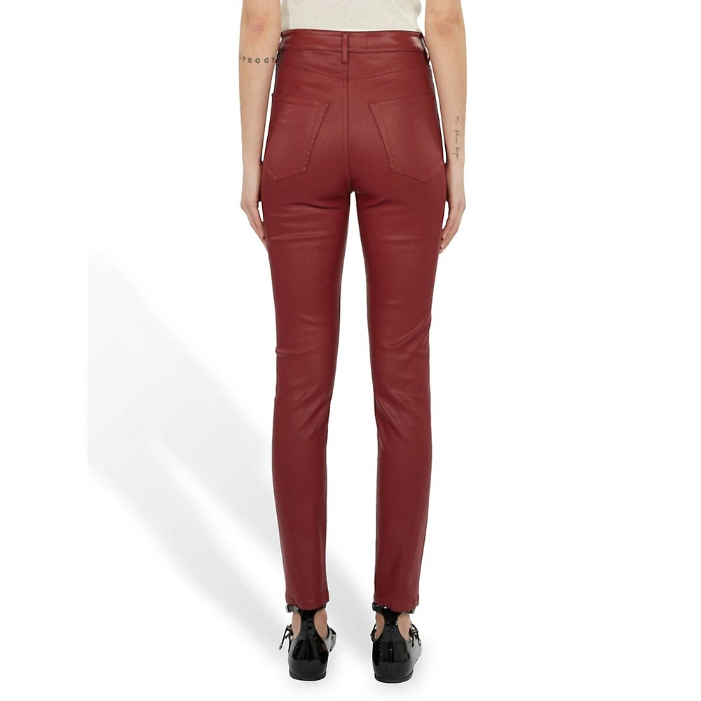 Faux Leather Button-Front Skinny Pants