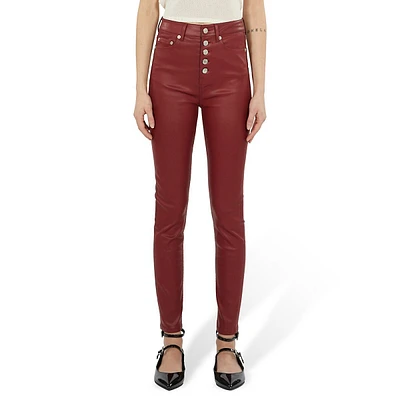 Faux Leather Button-Front Skinny Pants