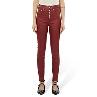 Faux Leather Button-Front Skinny Pants