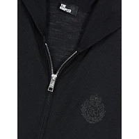 Front-Zip Cropped Wool Hoodie