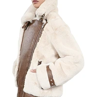 Faux Fur & Leather Mixed Media Aviator Jacket