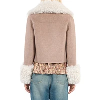 Faux Shearling-Trimmed Wool-Blend Cropped Jacket