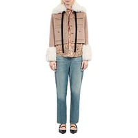 Faux Shearling-Trimmed Wool-Blend Cropped Jacket