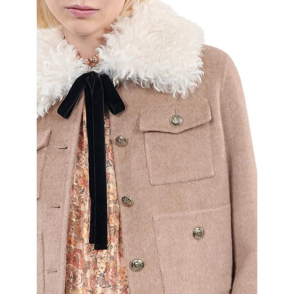 Faux Shearling-Trimmed Wool-Blend Cropped Jacket