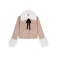 Faux Shearling-Trimmed Wool-Blend Cropped Jacket