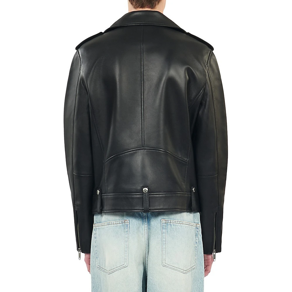 Leather Belt-Loop Moto Jacket